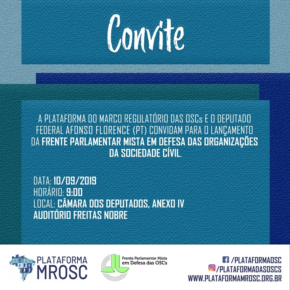 Convite – Lançamento da Frente Parlamentar Mista em Defesa das Organizações da Sociedade Civil