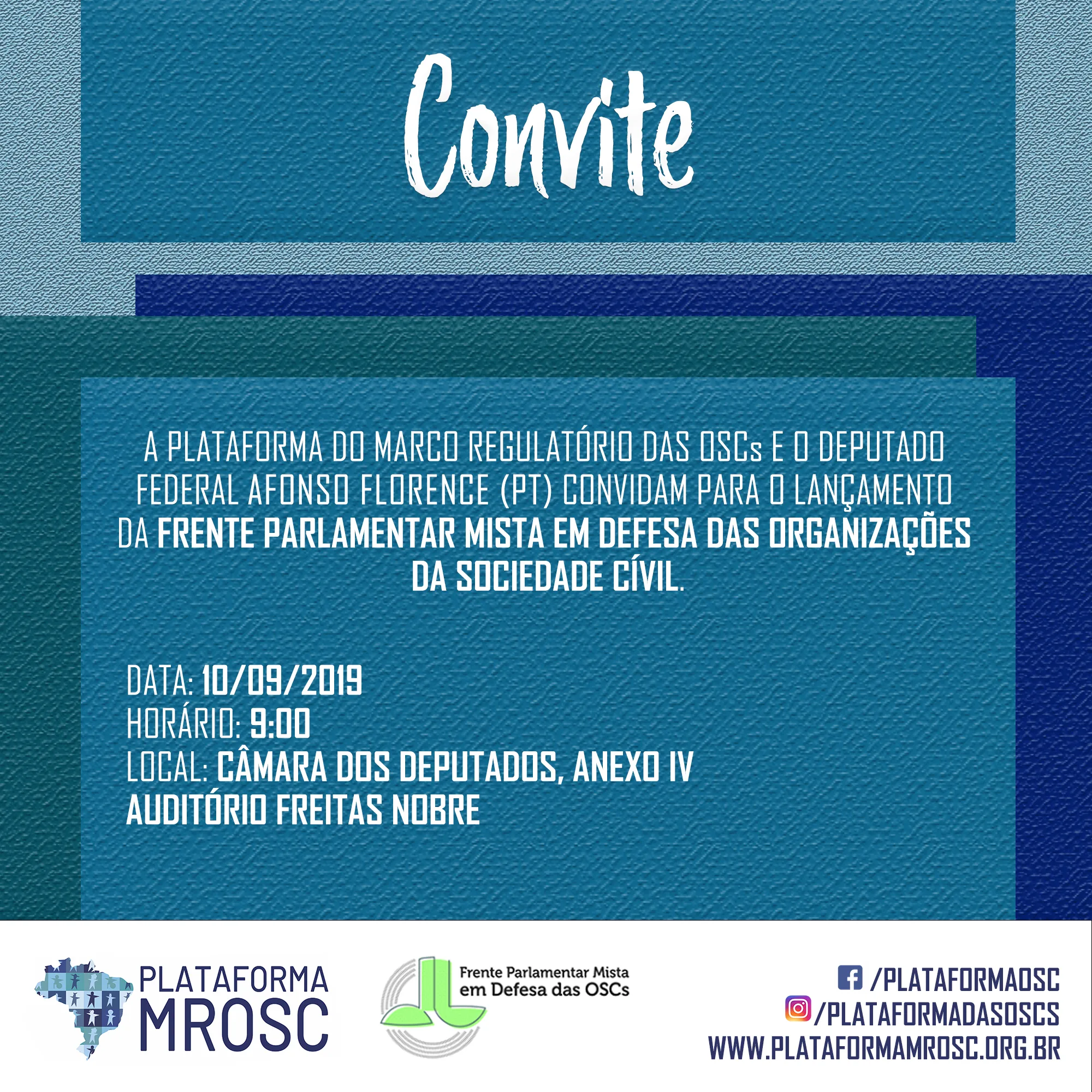 Convite: Lançamento da Frente Parlamentar Mista em Defesa das Organizações da Sociedade Civil