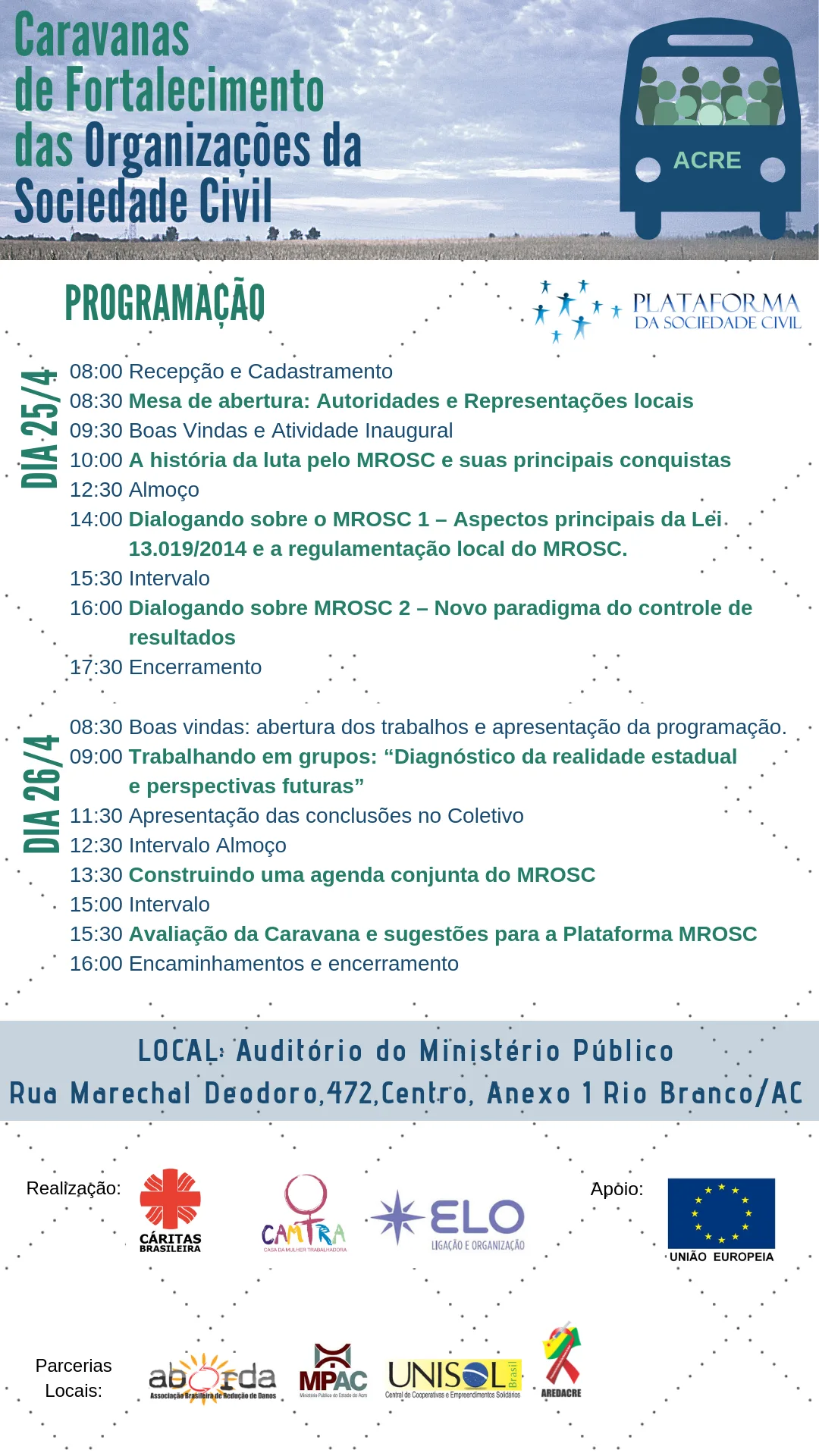 Caravanas de Fortalecimento das OSCs/Acre – Programação