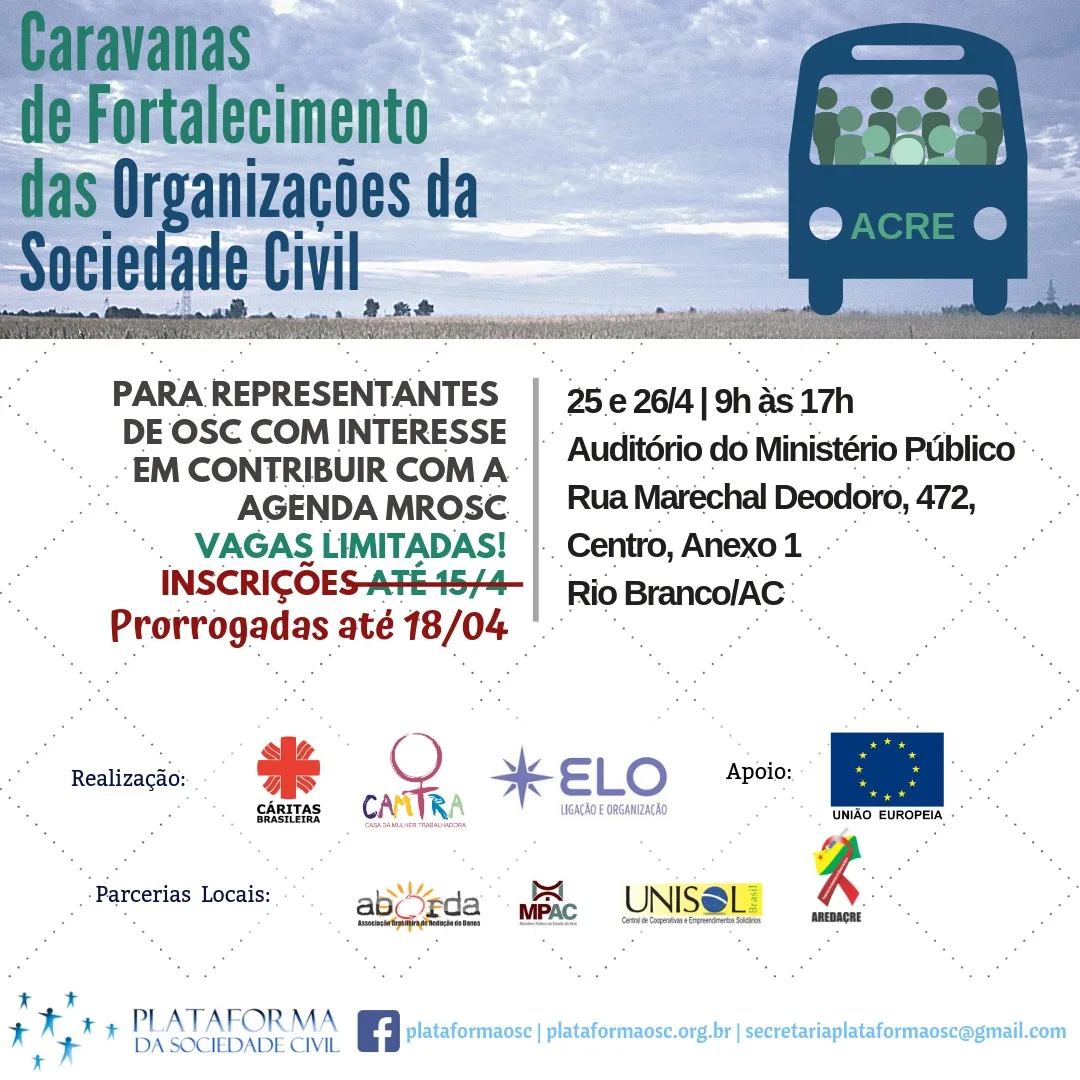 Prorrogadas as Inscrições das Caravanas de Fortalecimento das OSCs