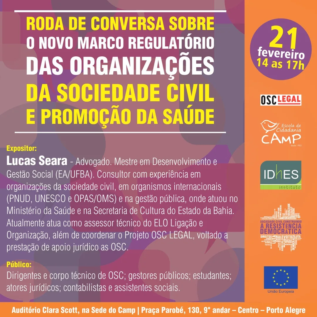 Roda de Conversa: O Novo Marco Regulatório das Organizações da Sociedade Civil e Promoção da Saúde